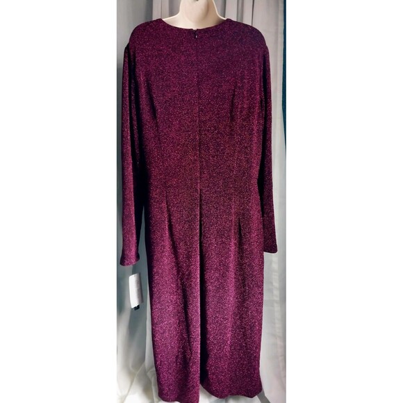 NWT Magenta Metallic Glitter Long Sleeve Sheath Dress Size 18 - Picture 6 of 10
